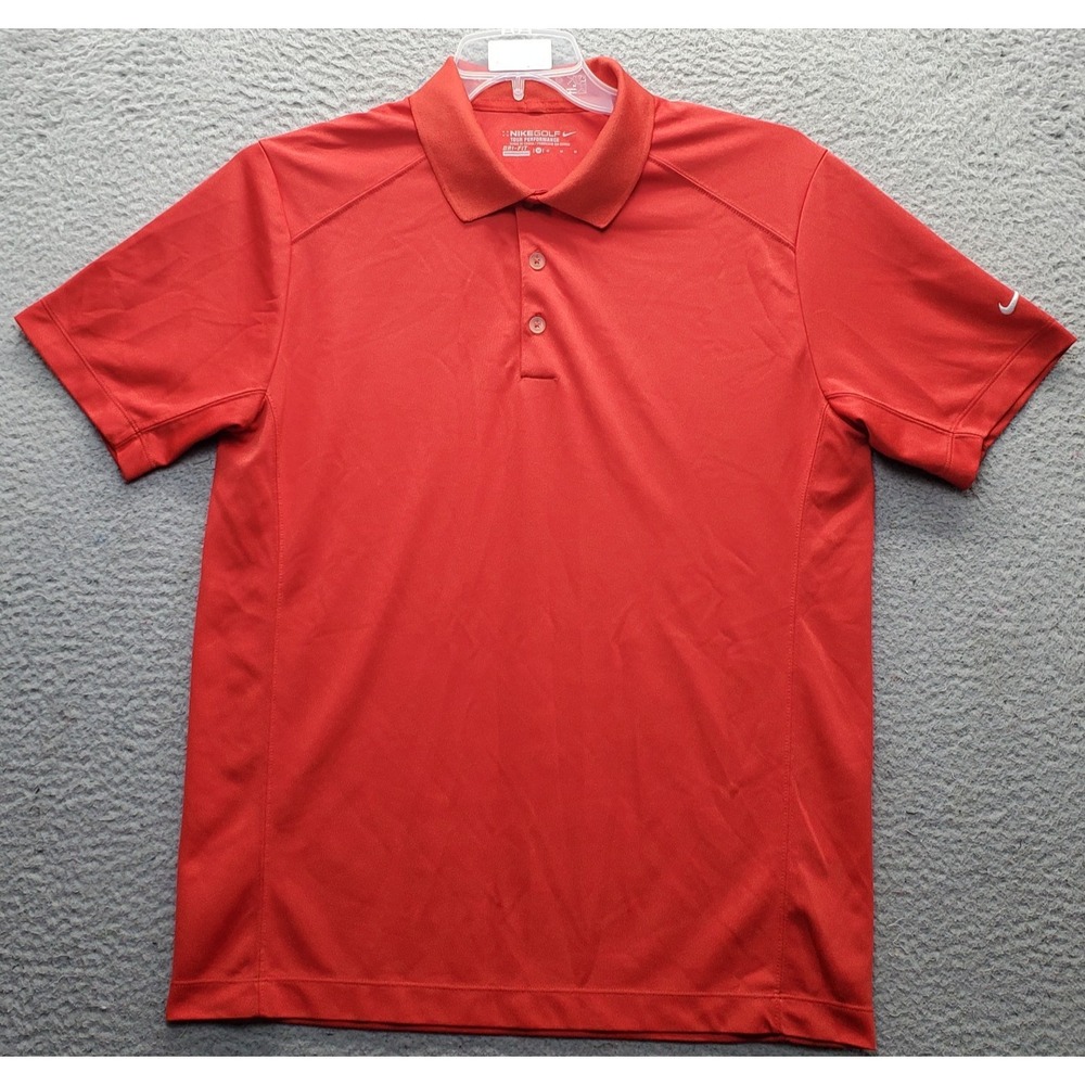 Nike Golf Tiger Polo Shirt Mens Medium Red Dri-FIT Tour Performance Short Sleeve